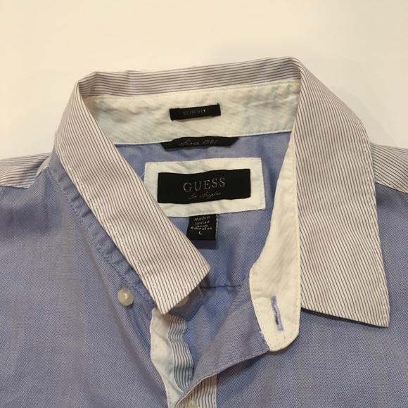 Guess Blue Stripped Dress Shirt - L - Picture 2 of 3
